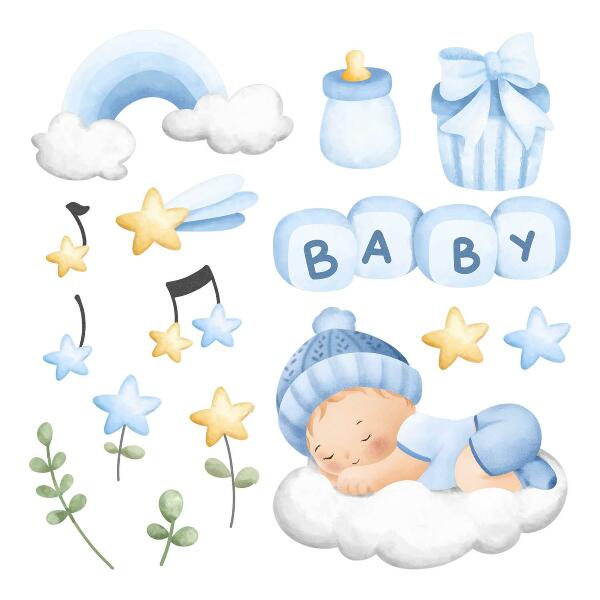 Muur stickers 80x129 Pastelkleurige aquareldecoraties voor een jongen