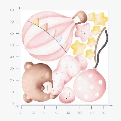 Muur stickers 80x74 Teddybeer met ballonnen en sterren in pastelwaterverf