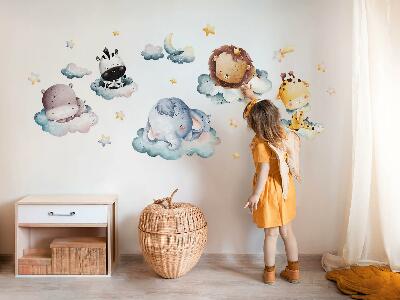 Muur stickers 80x119 Nachtwolken met lachende dieren aquarel