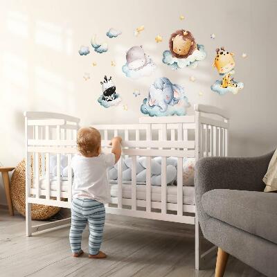 Muur stickers 80x119 Nachtwolken met lachende dieren aquarel