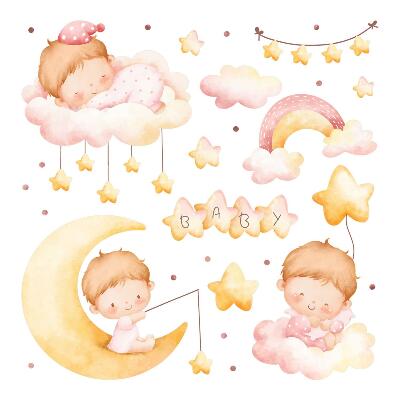 Muur stickers 80x106 Lieve kleine baby's in de wolken