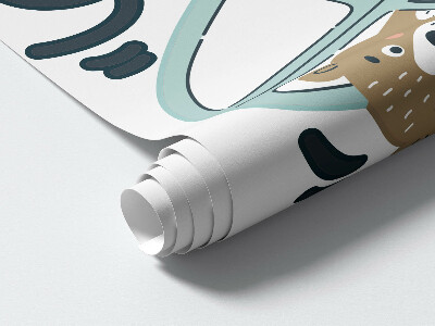 Muur stickers 80x108 Klaar om te gaan! Pastelkleurige dieren in auto's