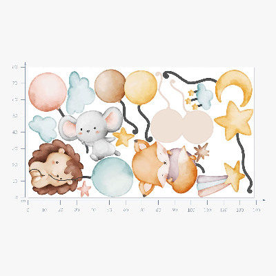 Muur stickers 80x138 Schattige boho-dieren met pastelkleurige ballonnen