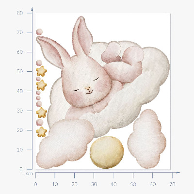 Muur stickers 80x69 Konijntje op de wolken en pastelwaterverf