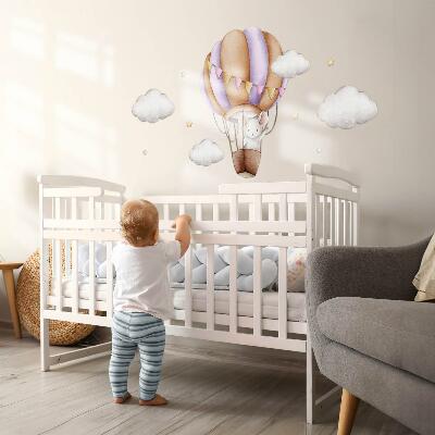 Muur stickers 80x94 De reis van een ballonmuis in pastelkleurige wolken