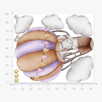 Muur stickers 80x94 De reis van een ballonmuis in pastelkleurige wolken