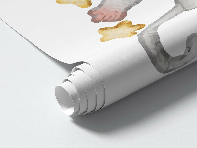 Muur stickers 80x142 Muis met een ballon in de wolken aquarel pastels