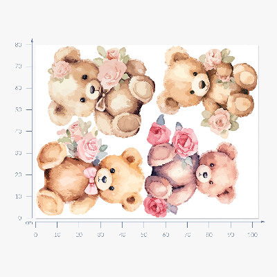 Muur stickers 80x103 Teddyberen met bloemen in aquarelstijl