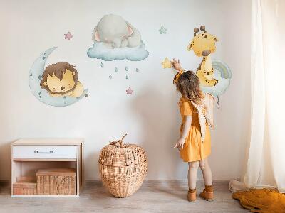 Muur stickers 80x121 Schattige dieren in pastelhemel
