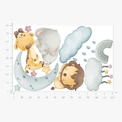 Muur stickers 80x121 Schattige dieren in pastelhemel