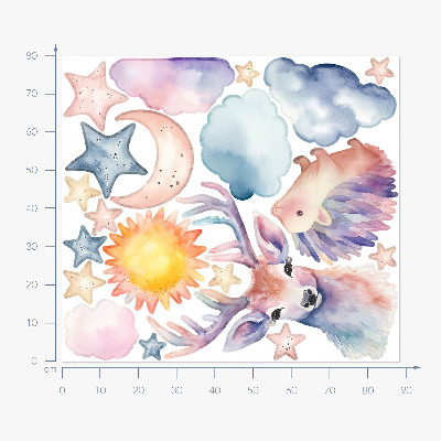 Muur stickers 80x88 Pastel aquarel dieren en lucht