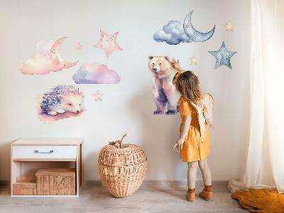 Muur stickers 80x143 Schattige dieren onder de nachtelijke hemel in aquarelstijl
