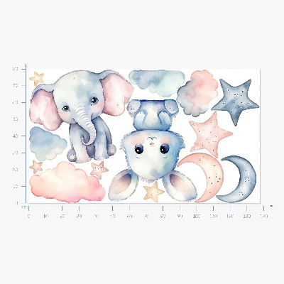 Muur stickers 80x138 Schattige dieren aan de pastelkleurige nachthemel
