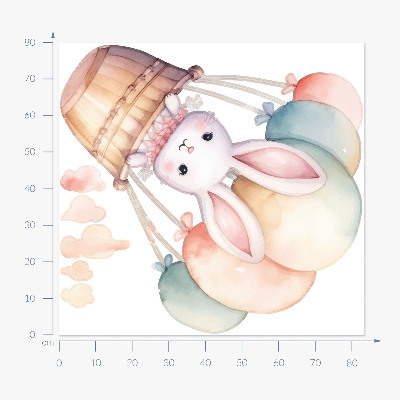 Muur stickers 80x84 Konijntje met ballonnen in aquarelkleuren