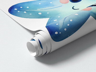 Muur stickers 80x85 Blauwe zeester in aquarelstijl