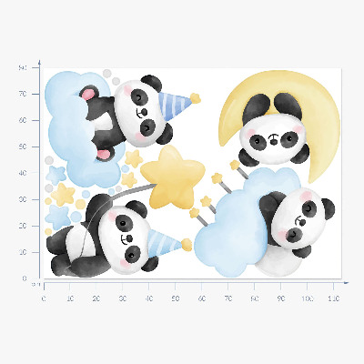 Muur stickers 80x113 Schattige panda's in een pastelkleurige aquarellucht