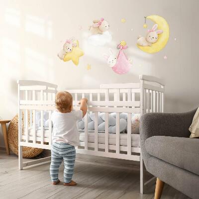 Muur stickers 80x118 Konijntjes in de nachtelijke hemel aquarel pastel