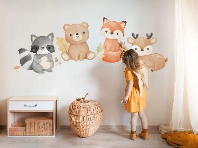 Muur stickers 80x102 Bosdieren in een pastelkleurige aquarelstijl