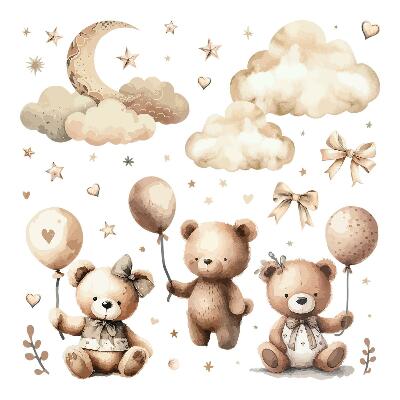 Muur stickers 80x118 Beige teddyberen in wolken met boho-ballonnen