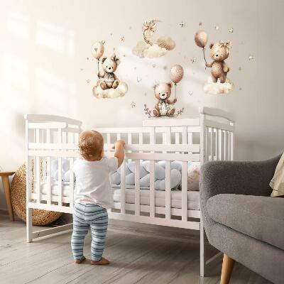 Muur stickers 80x118 Beige teddyberen in wolken met boho-ballonnen