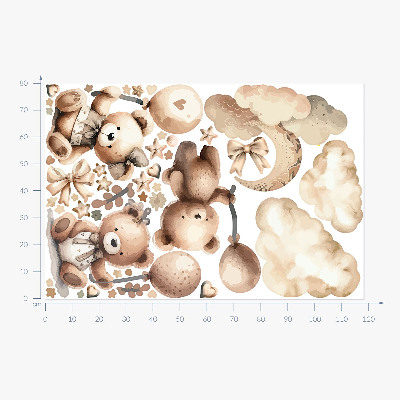 Muur stickers 80x118 Beige teddyberen in wolken met boho-ballonnen