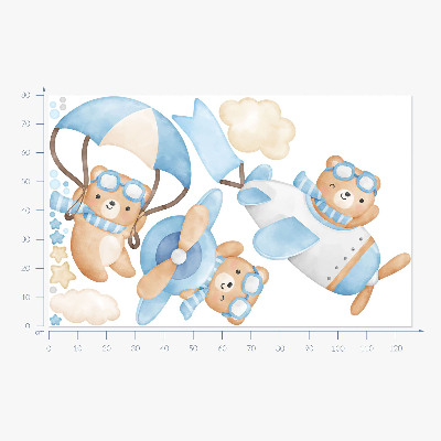 Muur stickers 80x126 Schattige teddyberen in een pastelkleurige aquarellucht