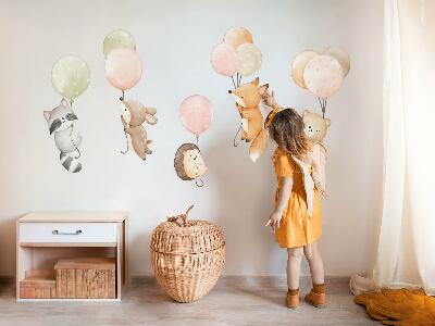 Muur stickers 80x124 Schattige dieren zwevend op ballonnen in waterverf