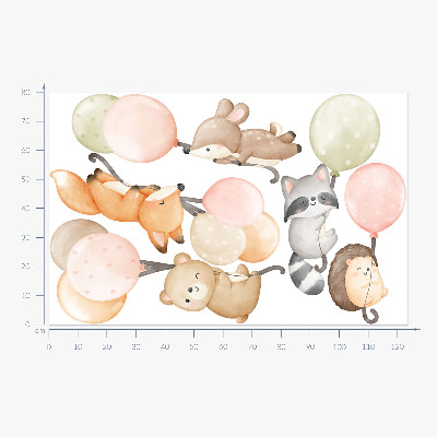 Muur stickers 80x124 Schattige dieren zwevend op ballonnen in waterverf