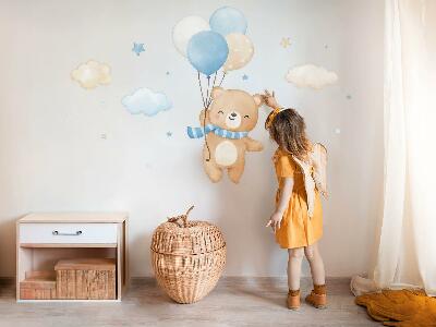 Muur stickers 80x114 Schattige teddybeer met ballonnen in de wolken pastel aquarel