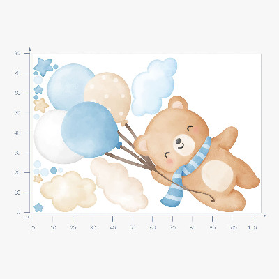Muur stickers 80x114 Schattige teddybeer met ballonnen in de wolken pastel aquarel