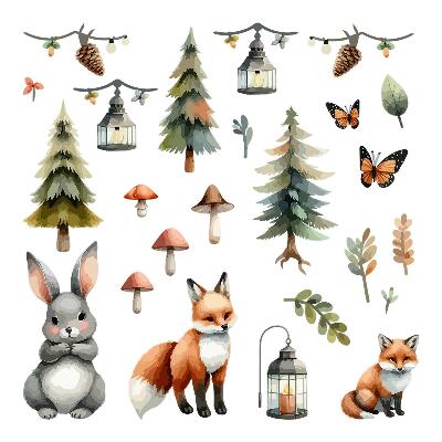 Muur stickers 80x86 Dieren en planten in pastel boho aquarel