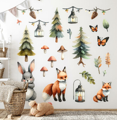 Muur stickers 80x86 Dieren en planten in pastel boho aquarel