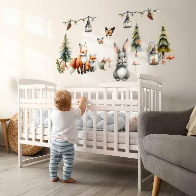 Muur stickers 80x86 Dieren en planten in pastel boho aquarel