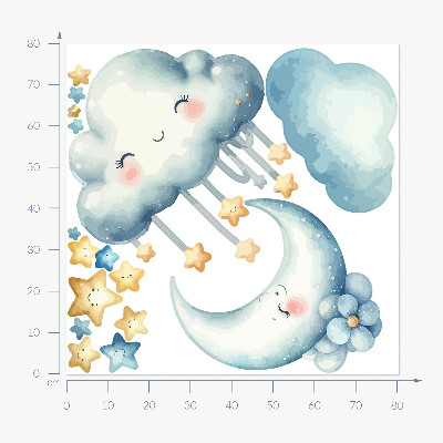 Muur stickers 80x81 Pastelkleurige wolken met de maan en de sterren