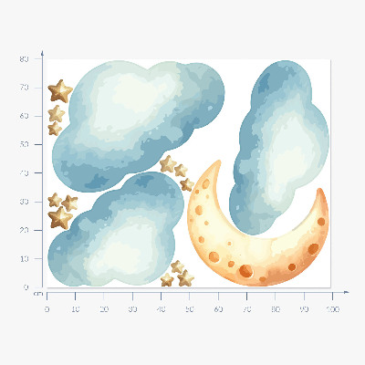 Muur stickers 80x99 Maan en wolken in pastel aquarel