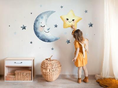 Muur stickers 80x138 Maan en ster in een nachtelijke aquarelstijl