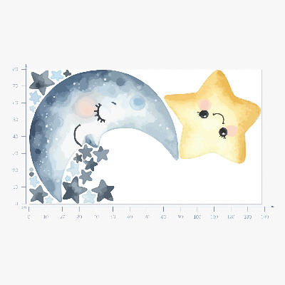 Muur stickers 80x138 Maan en ster in een nachtelijke aquarelstijl