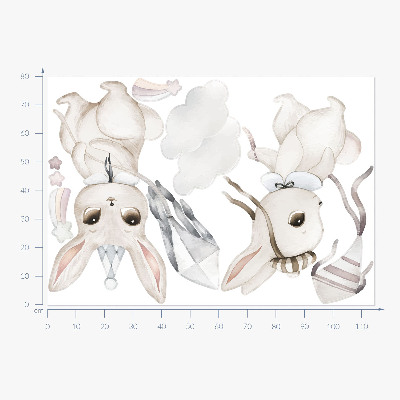 Muur stickers 80x114 Konijntjes met vliegers in pastel boho-stijl