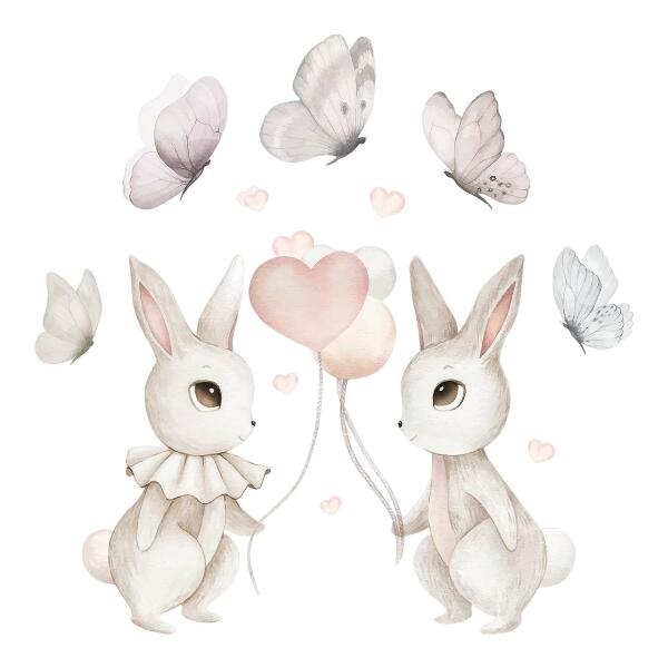 Muur stickers 80x101 Pastelkleurige ballonkonijntjes in boho-stijl
