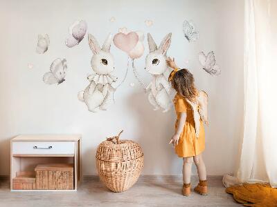 Muur stickers 80x101 Pastelkleurige ballonkonijntjes in boho-stijl