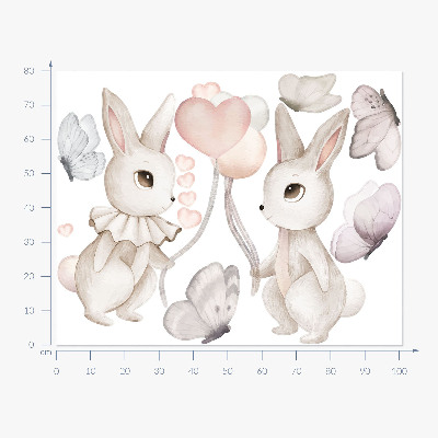 Muur stickers 80x101 Pastelkleurige ballonkonijntjes in boho-stijl