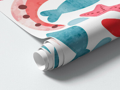 Muur stickers 80x85 Octopus in pastel aquarelstijl