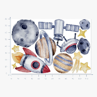 Muur stickers 80x117 Pastelkleurige ruimte met planeten en een raket