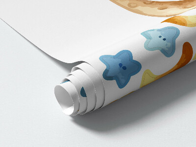 Muur stickers 80x137 Teddyberen in de ruimte aquarel pastel lucht