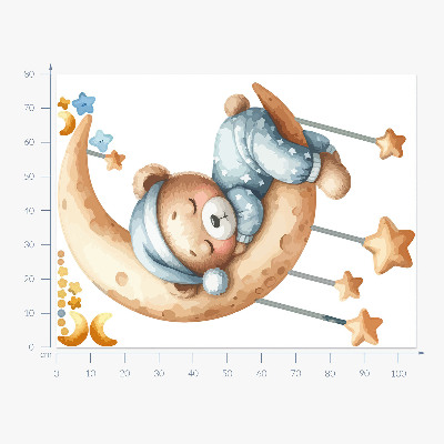 Muur stickers 80x105 Slapende teddybeer op de maan in pastelkleurige ruimte