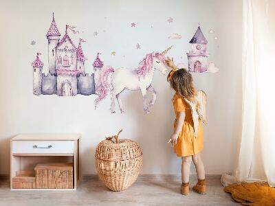 Muur stickers 80x131 Pastel aquarel met een eenhoorn en een kasteel