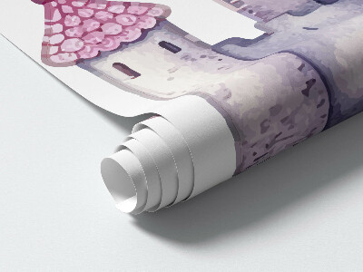 Muur stickers 80x131 Pastel aquarel met een eenhoorn en een kasteel