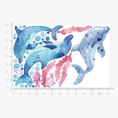 Muur stickers 80x124 Blauwe dolfijnen in een pastelkleurig onderwaterlandschap
