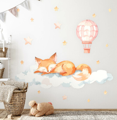 Muur stickers 80x125 Pastelvos in een wolk met sterren en een ballon