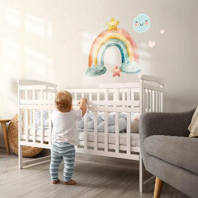 Muur stickers 80x88 Pastelkleurige regenboog met sterren in de natuur